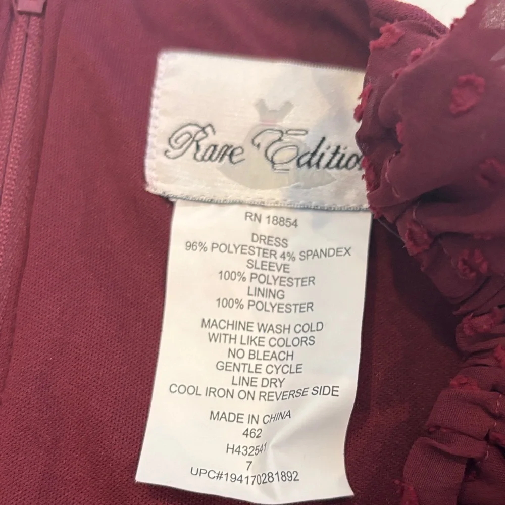 NWOT Rare Editions Maroon Kids Dress with Long Sleeves